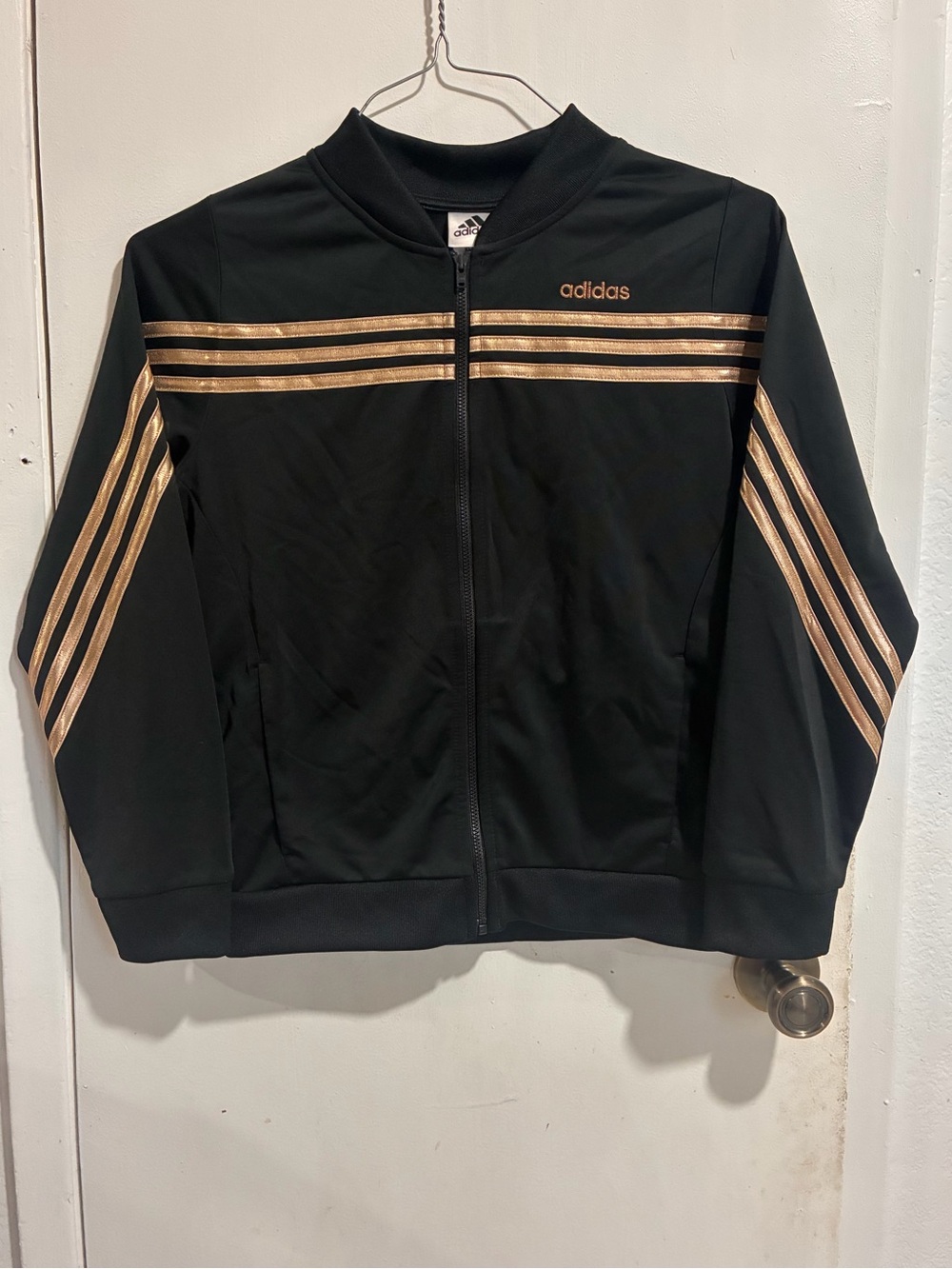 adidas Black Bomber Jacket with Metallic Gold Stripes
